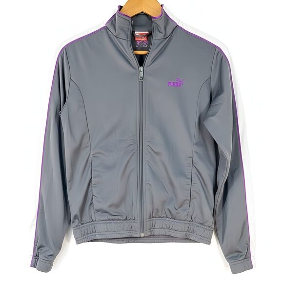 VTG 90s Y2K Puma Track Jacket Windbreaker Full Zip Gray White Purple 62200 Sz M - Picture 10 of 13
